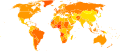 World map showing breast cancer deaths according to WHO 2004 data