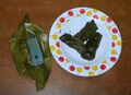 Khao tom with butterfly pea flower