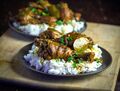 Chicken adobo over rice
