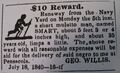 $10 reward for runaway slave "SMART" by Geo Willis Navy Agent Pensacola Gazette 22 Aug 1840